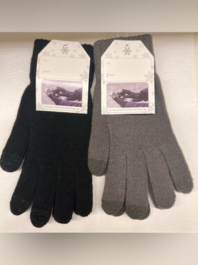 Two Pair Black and Grey Knit Touchscreen Gloves with Dark Tip Accents